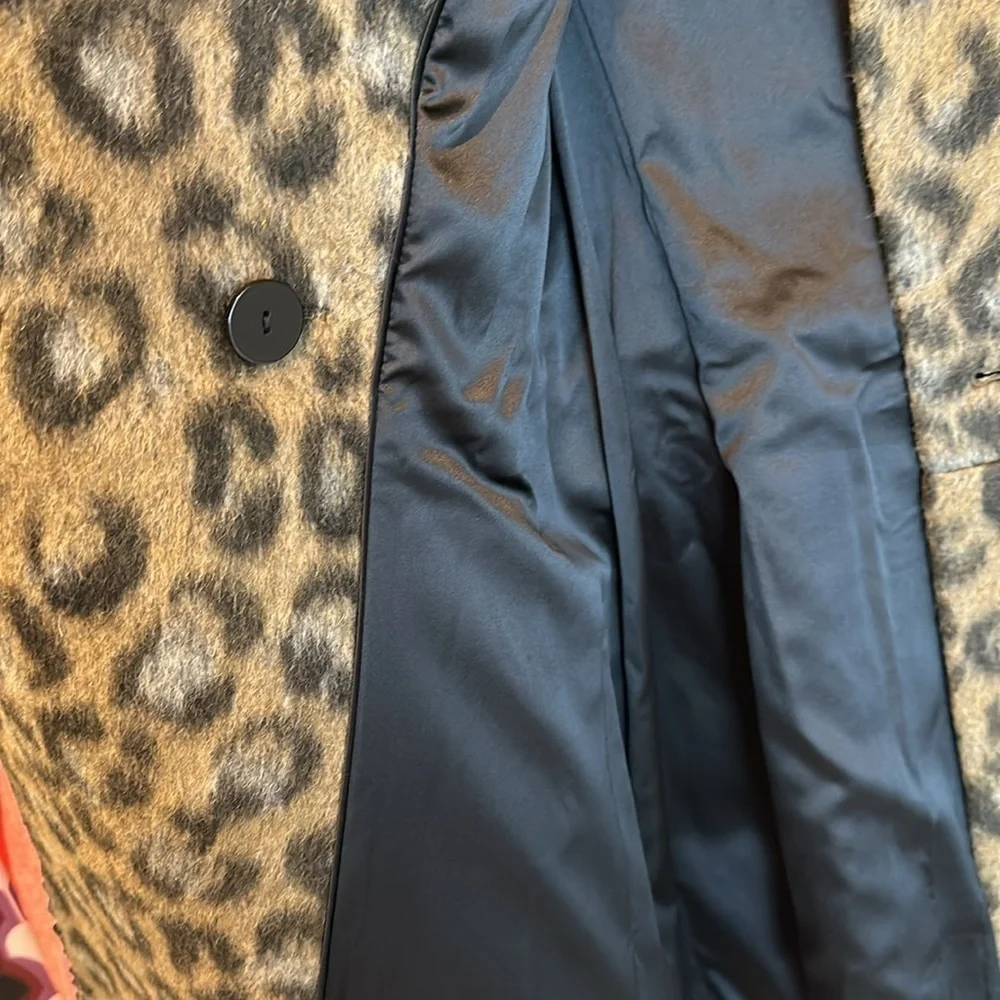 Kate Spade brown/black/gray leopard print peplum knee length pea coat size 2